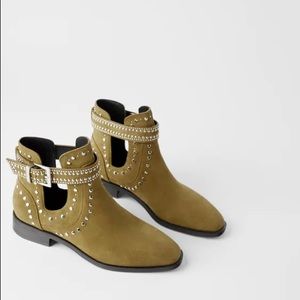 Zara Studded Leather Suede Cutout Ankle Boots 6